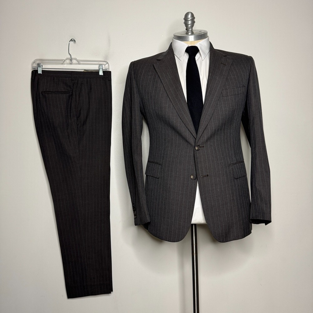 Cricketeer Suit Mens 42R 36x31 Gray Pinstripe Wool Vintage 2-Button Professional